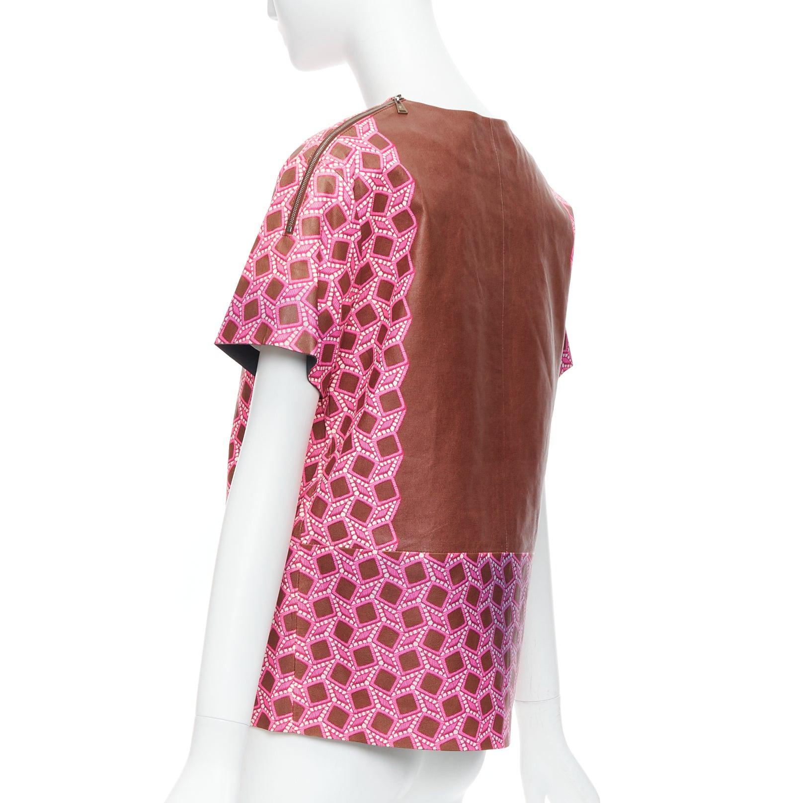 Donna raro top boxy LOUIS VUITTON in pelle rosa con stampa a reticolo allargato FR36 S in vendita