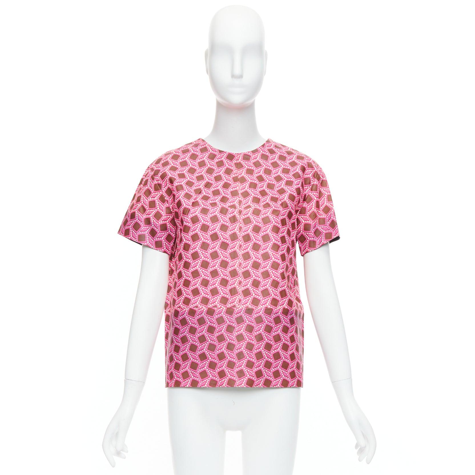 raro top boxy LOUIS VUITTON in pelle rosa con stampa a reticolo allargato FR36 S in vendita 4
