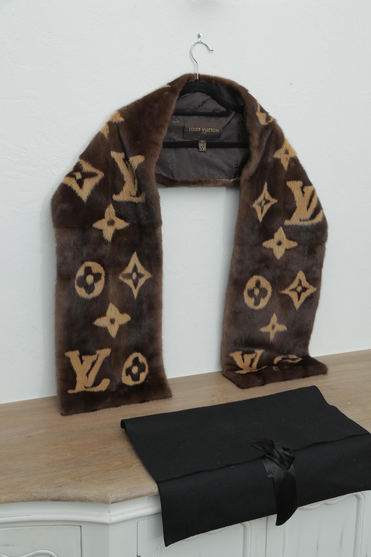 Louis Vuitton Limited Edition Monogram Mink Scarf. 73 L 10.50 W 5 H
