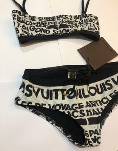Rare Louis Vuitton Logo Bikini Swimsuit Black and White 34