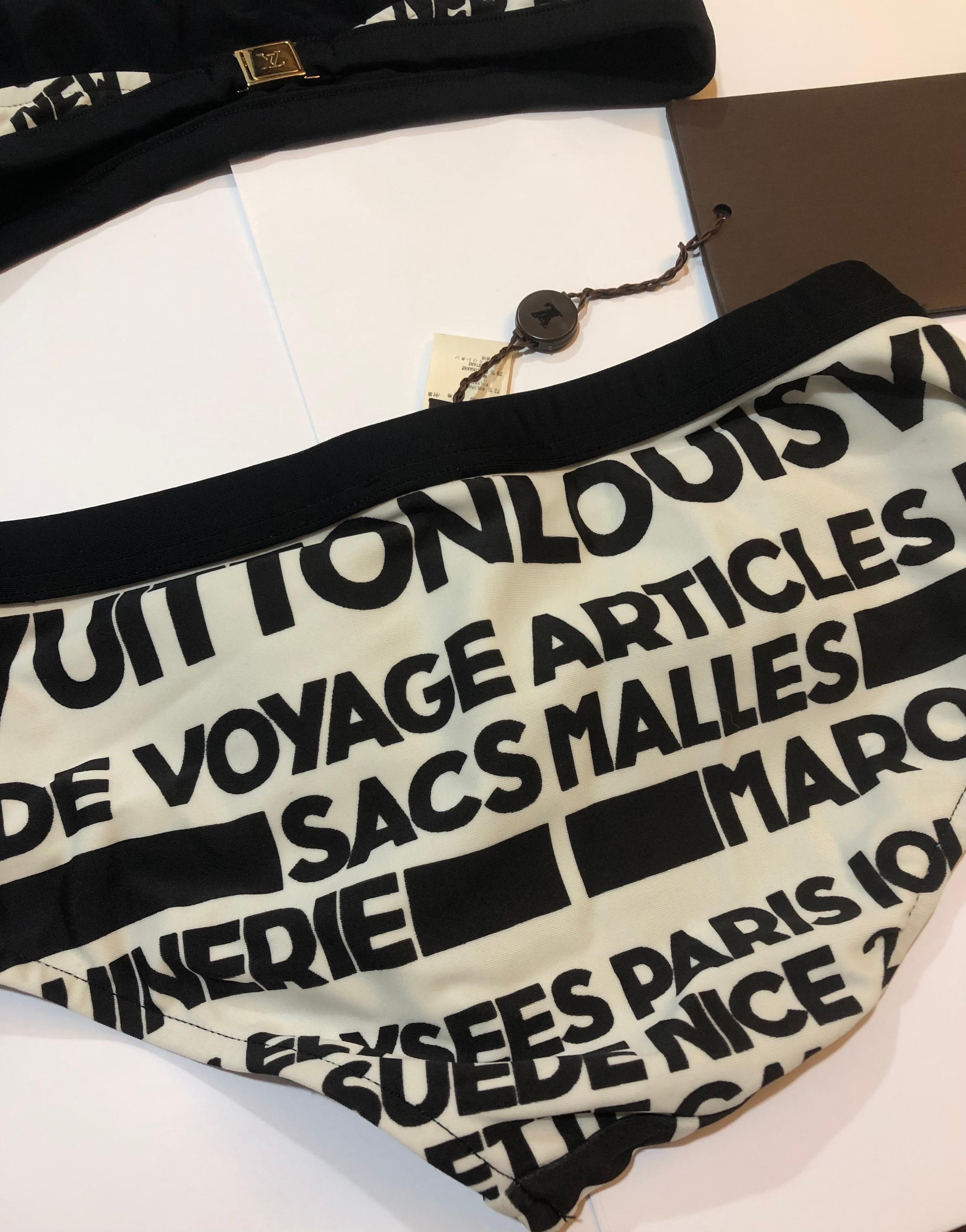 Rare Louis Vuitton Logo Bikini Swimsuit Black and White 34 en vente 1
