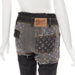 rare LOUIS VUITTON LV mongram jacquard raw cut patchwork jean S
