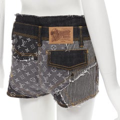 rare LOUIS VUITTON LV mongram jacquard raw cut patchwork shorts FR36 S