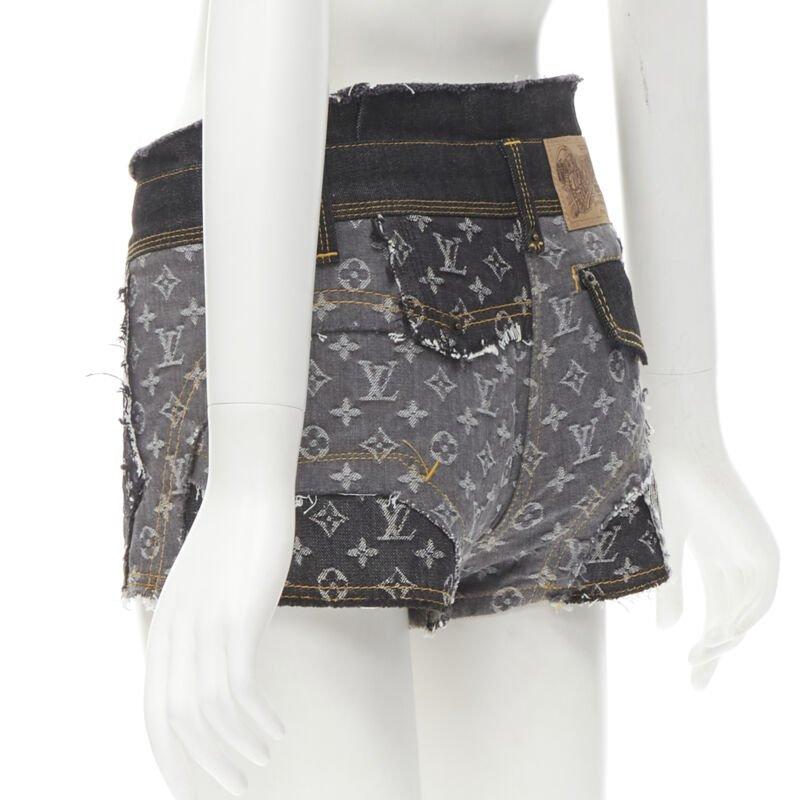 rare LOUIS VUITTON LV mongram jacquard raw cut patchwork shorts FR36 S For Sale 1