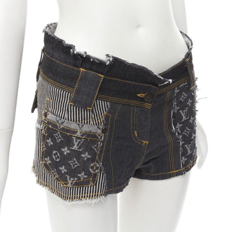 rare LOUIS VUITTON LV mongram jacquard raw cut patchwork shorts FR36 S For Sale 2
