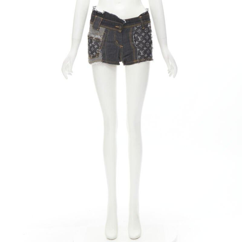 raro LOUIS VUITTON LV mongram jacquard corte crudo patchwork pantalones cortos FR36 S en venta 3
