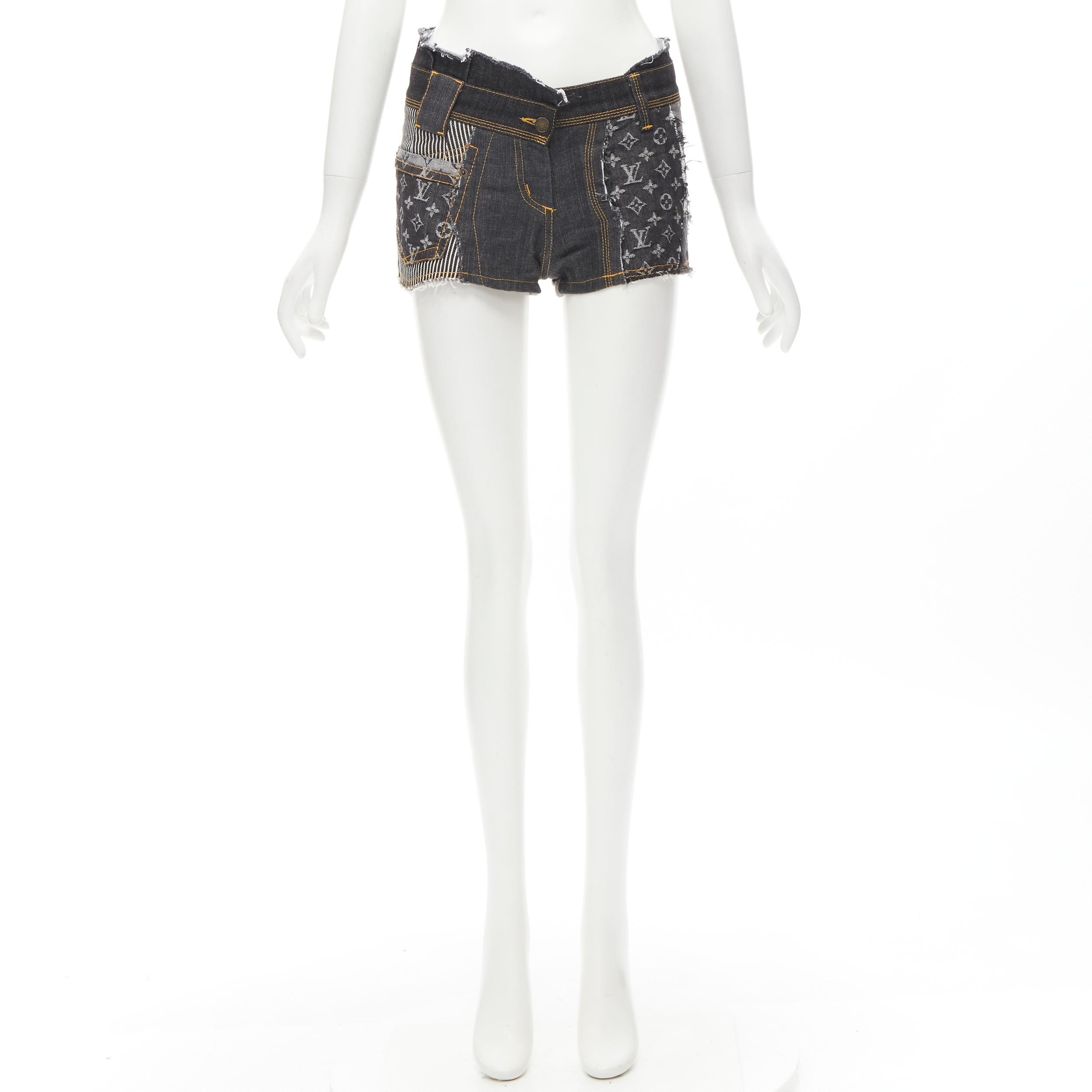 rare LOUIS VUITTON LV mongram jacquard raw cut patchwork shorts FR36 S For Sale 1