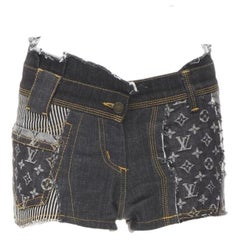 rare LOUIS VUITTON LV mongram jacquard raw cut patchwork shorts FR36 S