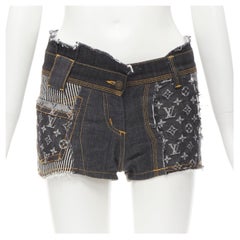 raro LOUIS VUITTON LV mongram jacquard taglio vivo patchwork pantaloncini FR36 S