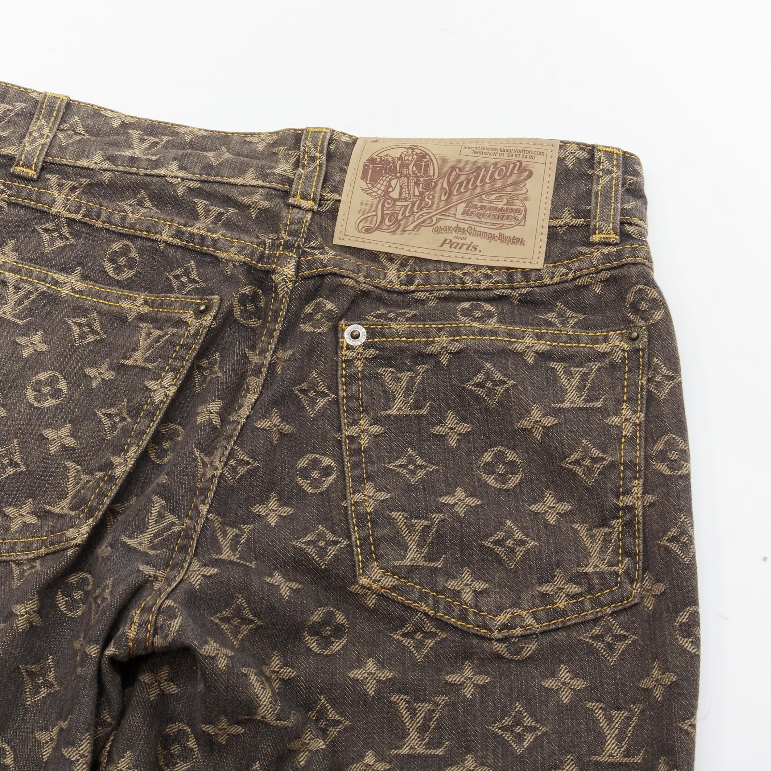 rare LOUIS VUITTON LV monogram jacquard denim washed brown grey jeans FR34 XS 
Reference: ANWU/A00767 
Brand: Louis Vuitton 
Material: Feels like denim 
Color: Brown 
Pattern: Solid 
Closure: Zip 
Extra Detail: 5-pocket design. Overstitching design.