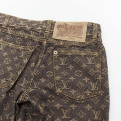 rare LOUIS VUITTON LV monogram jacquard denim washed brown grey jeans FR34 XS
