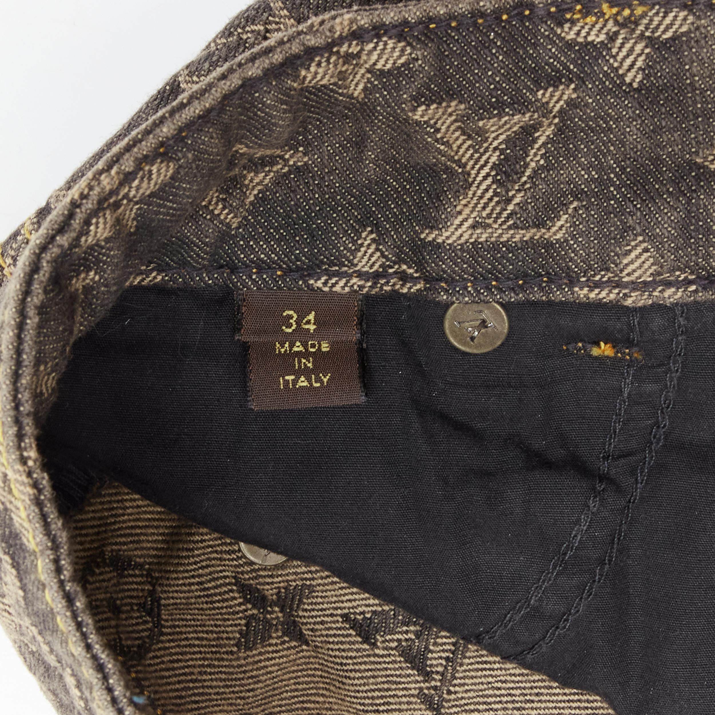 rare LOUIS VUITTON LV monogram jacquard denim washed brown grey jeans FR34 XS In Excellent Condition In Hong Kong, NT