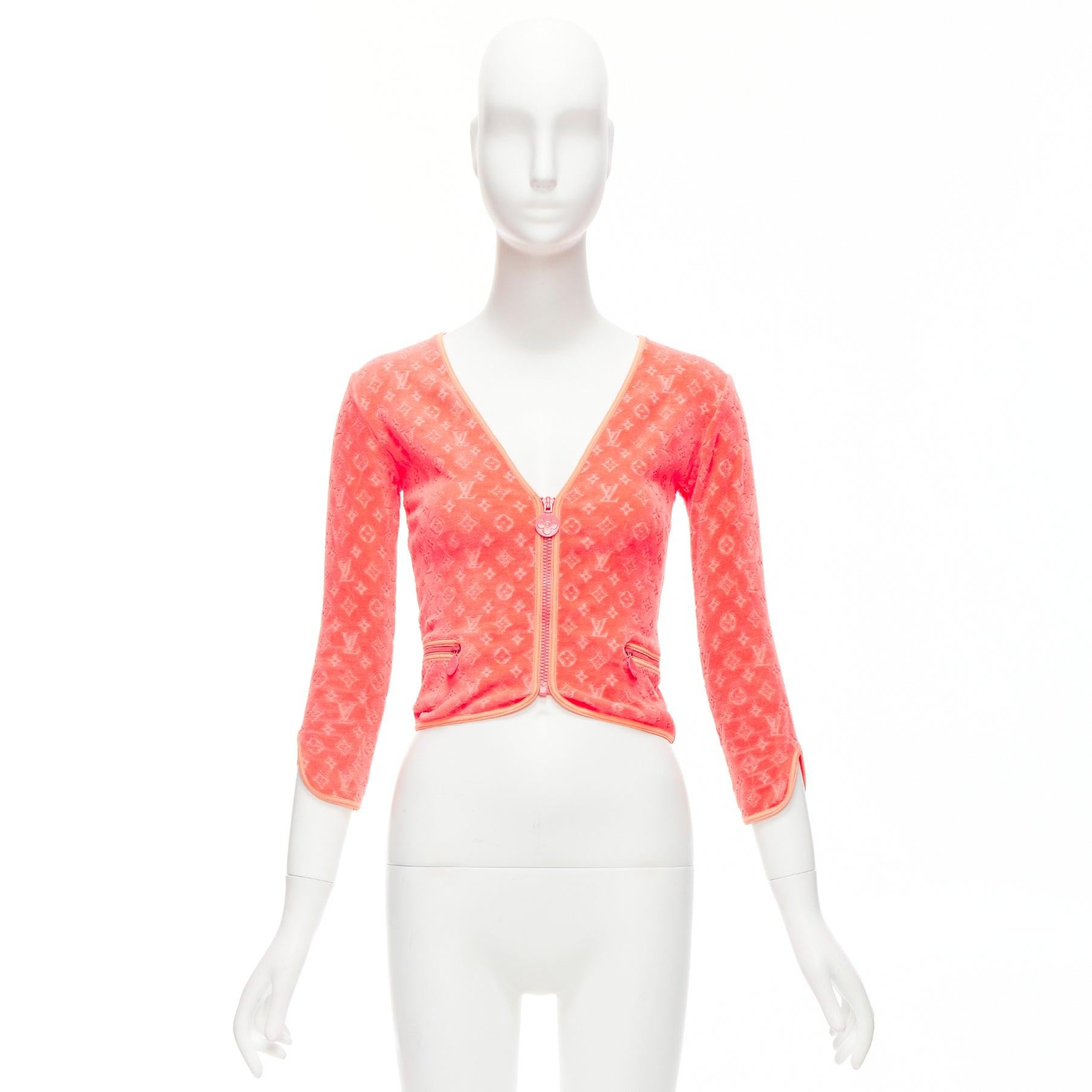 raro LOUIS VUITTON Marc Jacobs coral LV monograma terciopelo crop cardigan FR36 S 5