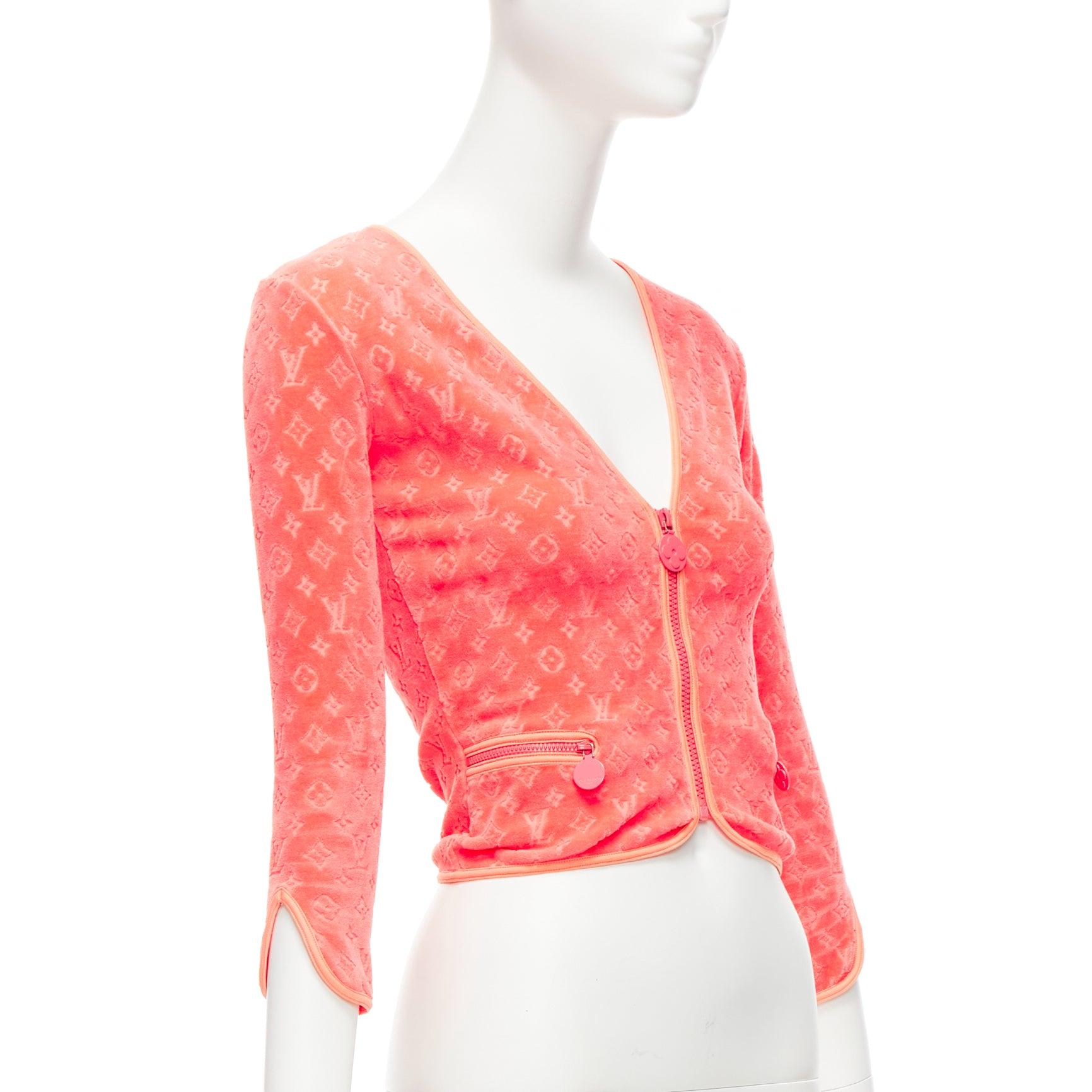raro LOUIS VUITTON Marc Jacobs coral LV monograma terciopelo crop cardigan FR36 S en Excelente Estado en Hong Kong, NT