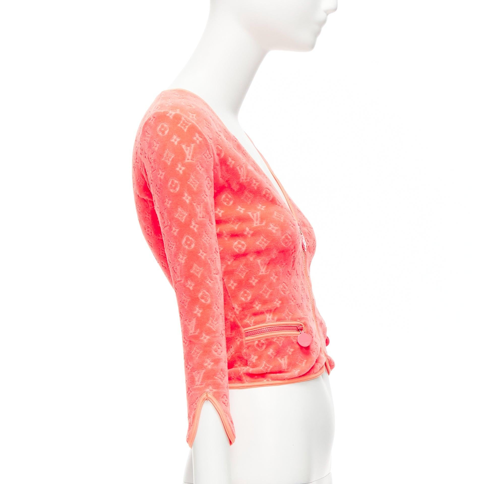 De las mujeres raro LOUIS VUITTON Marc Jacobs coral LV monograma terciopelo crop cardigan FR36 S
