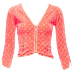 LOUIS VUITTON Marc Jacobs - Cardigan court corail LV monogrammé en velours FR36 S