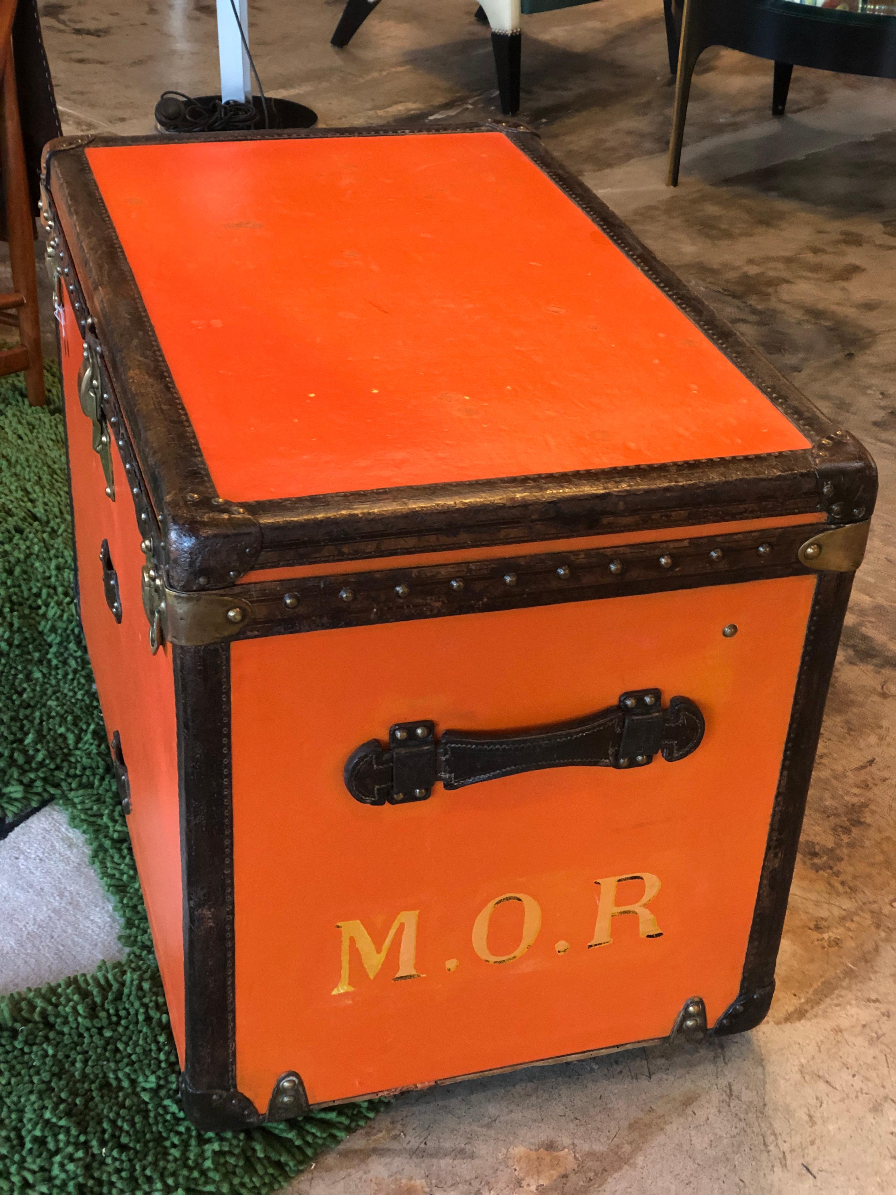 Rare Louis Vuitton Orange Trunk with Initials M.O.R, circa 1930s 3