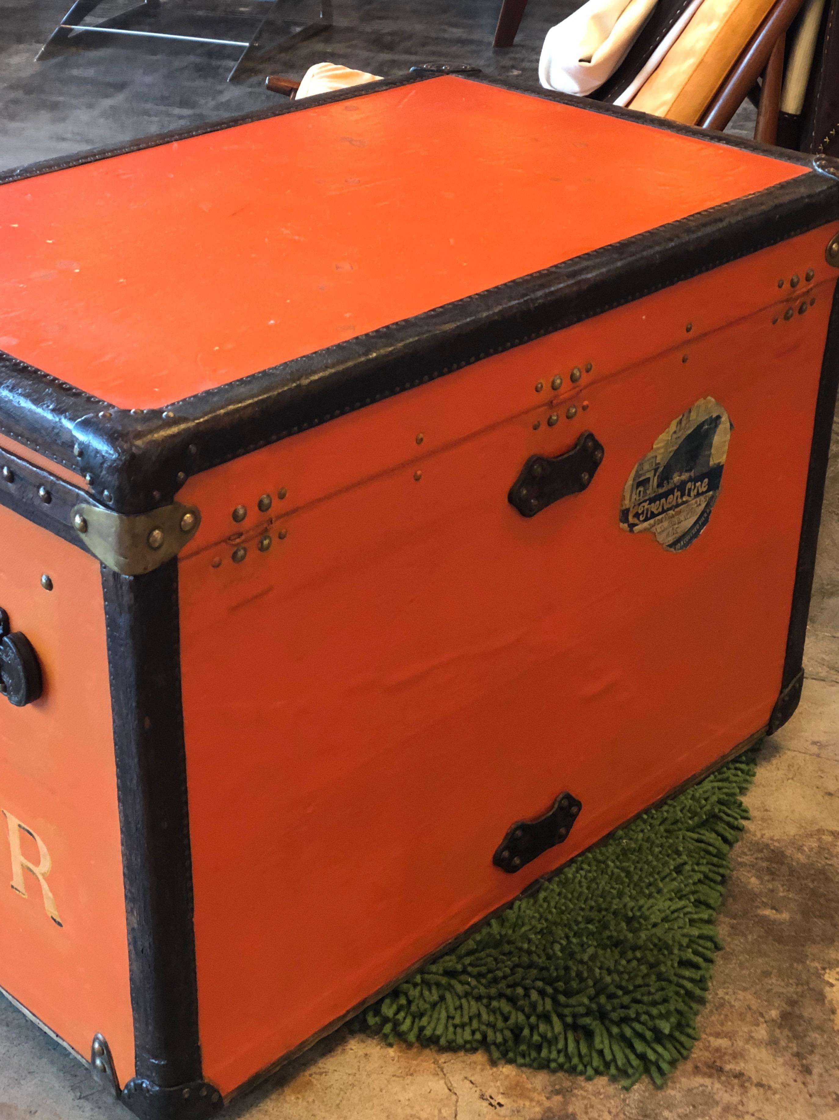 Rare Louis Vuitton Orange Trunk with Initials M.O.R, circa 1930s 1