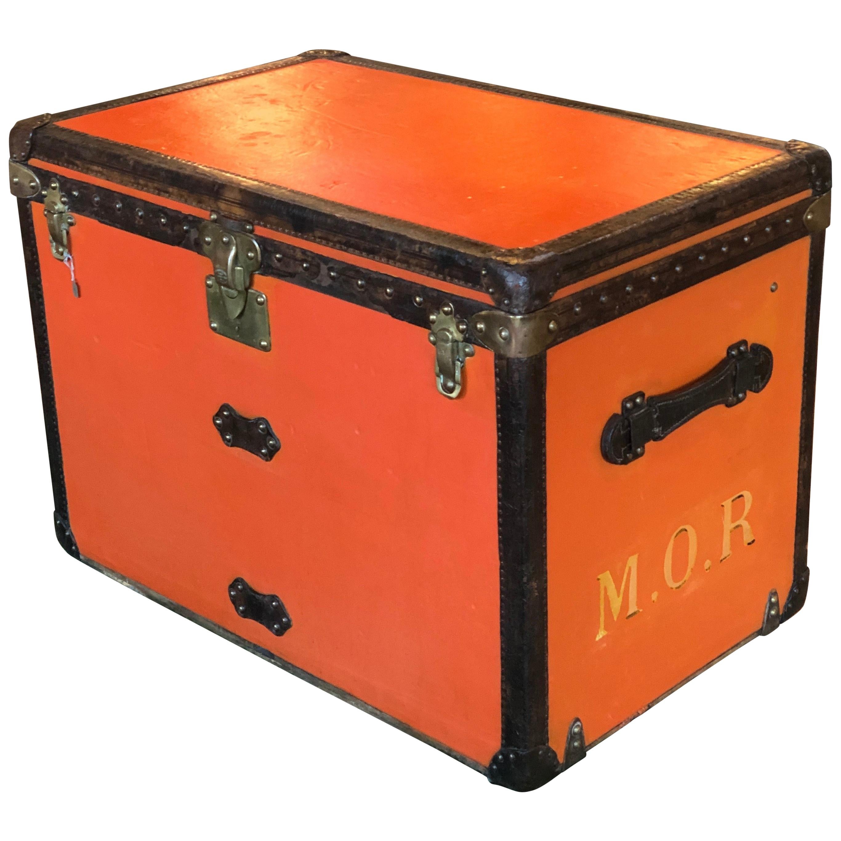 Rare Louis Vuitton Orange Trunk with Initials M.O.R, circa 1930s