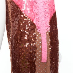 rare LOUIS VUITTON pink brown colorblock sequins embroidery anglais dress FR34