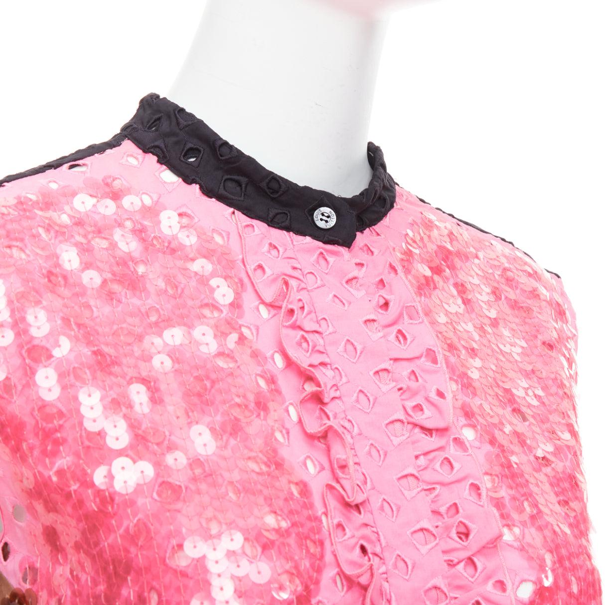 raro LOUIS VUITTON rosa marrón colorblock lentejuelas bordado vestido anglais FR34 en venta 2
