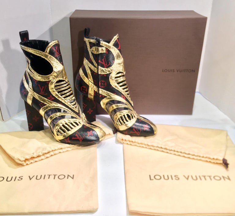 Louis Vuitton Monogram Infrarouge Print And Gold Leather Queen Of Hearts  Ankle Boots Size 40 Louis Vuitton