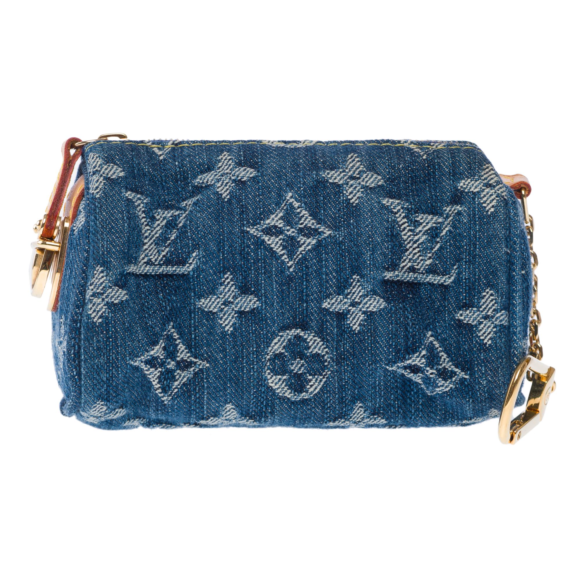 Raro llavero dije de bolso Speedy PM de Louis Vuitton en monograma azul vaquero GHW en venta en 1stDibs