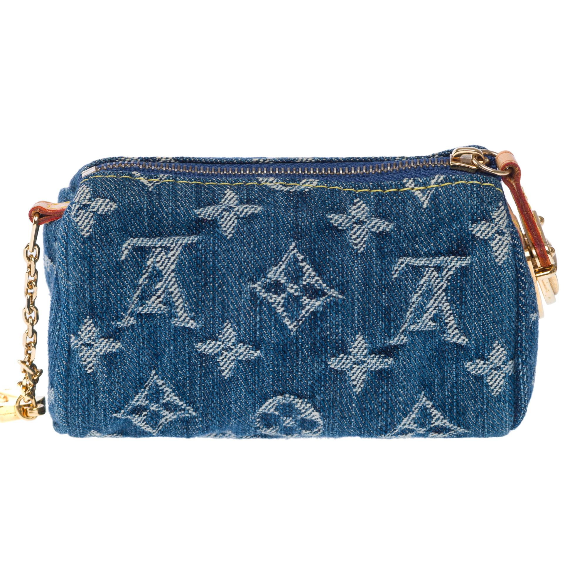 Blue Rare Louis Vuitton Speedy PM Keychain/Bag charm in blue monogram denim, GHW For Sale