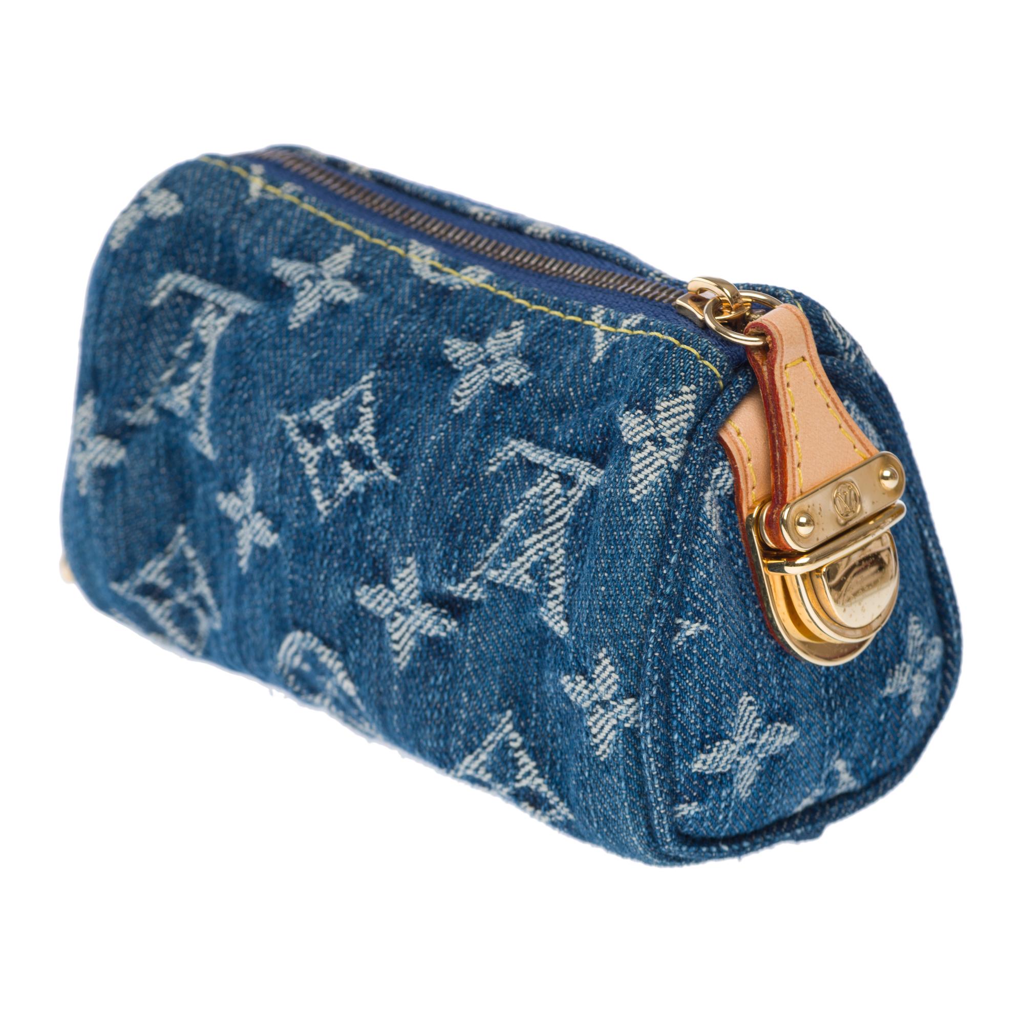 Rare Louis Vuitton Speedy PM Keychain/Bag charm in blue monogram denim, GHW In Excellent Condition For Sale In Paris, IDF