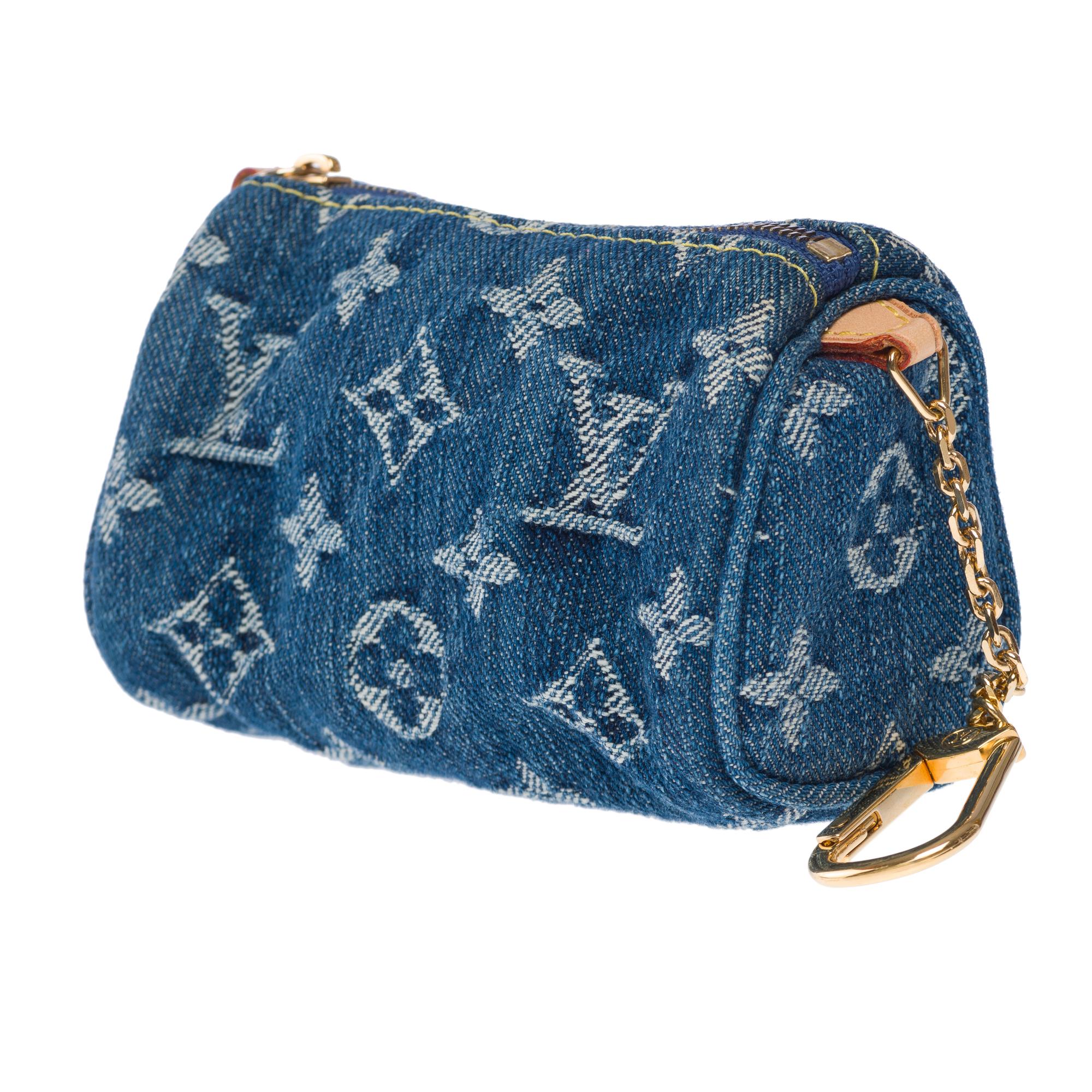 Women's or Men's Rare Louis Vuitton Speedy PM Keychain/Bag charm in blue monogram denim, GHW For Sale