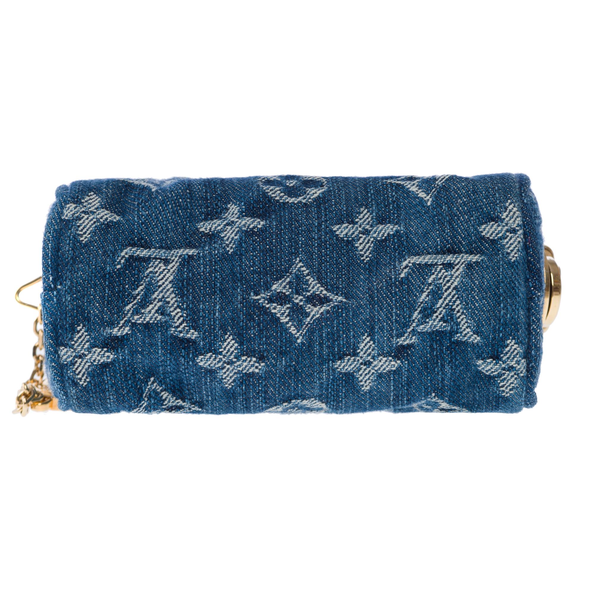 Rare Louis Vuitton Speedy PM Keychain/Bag charm in blue monogram denim, GHW For Sale 4