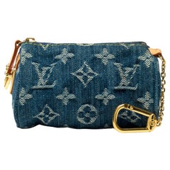 Rare Louis Vuitton Speedy PM Keychain/Bag charm in blue monogram denim, GHW