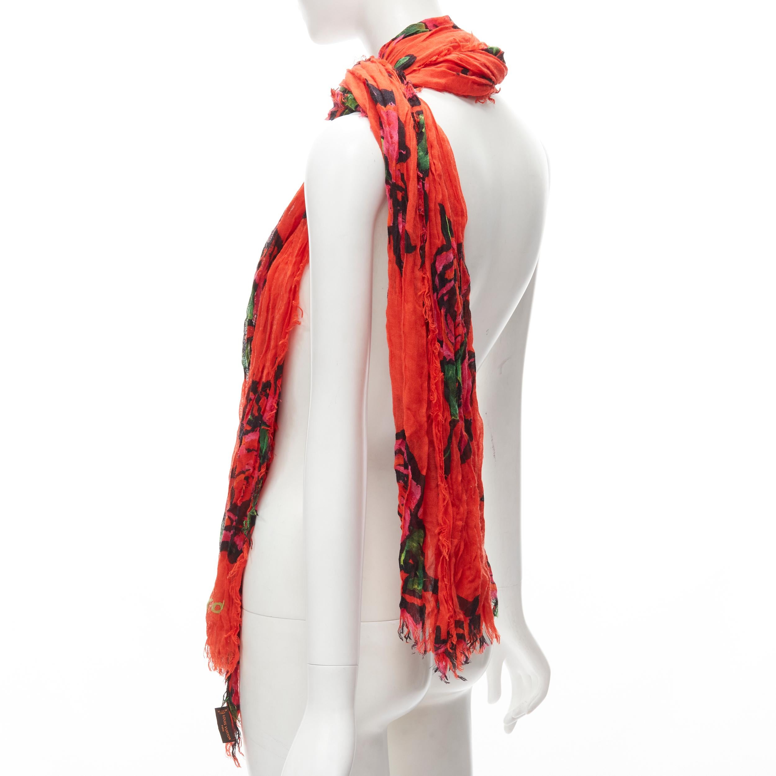 rare LOUIS VUITTON Stephen Sprouse cashmere silk red Graffiti Pop Rose scarf In Excellent Condition In Hong Kong, NT