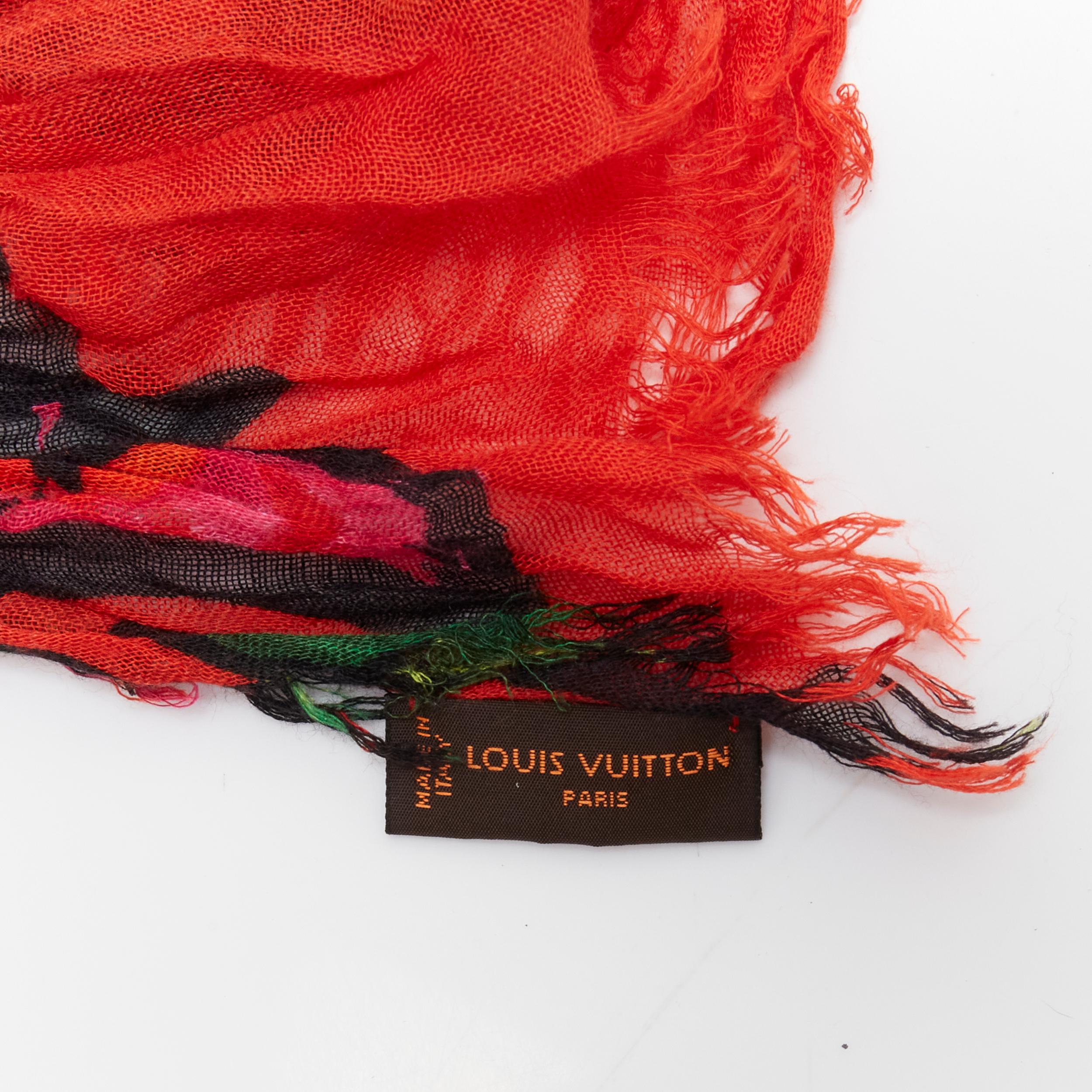 Women's rare LOUIS VUITTON Stephen Sprouse cashmere silk red Graffiti Pop Rose scarf