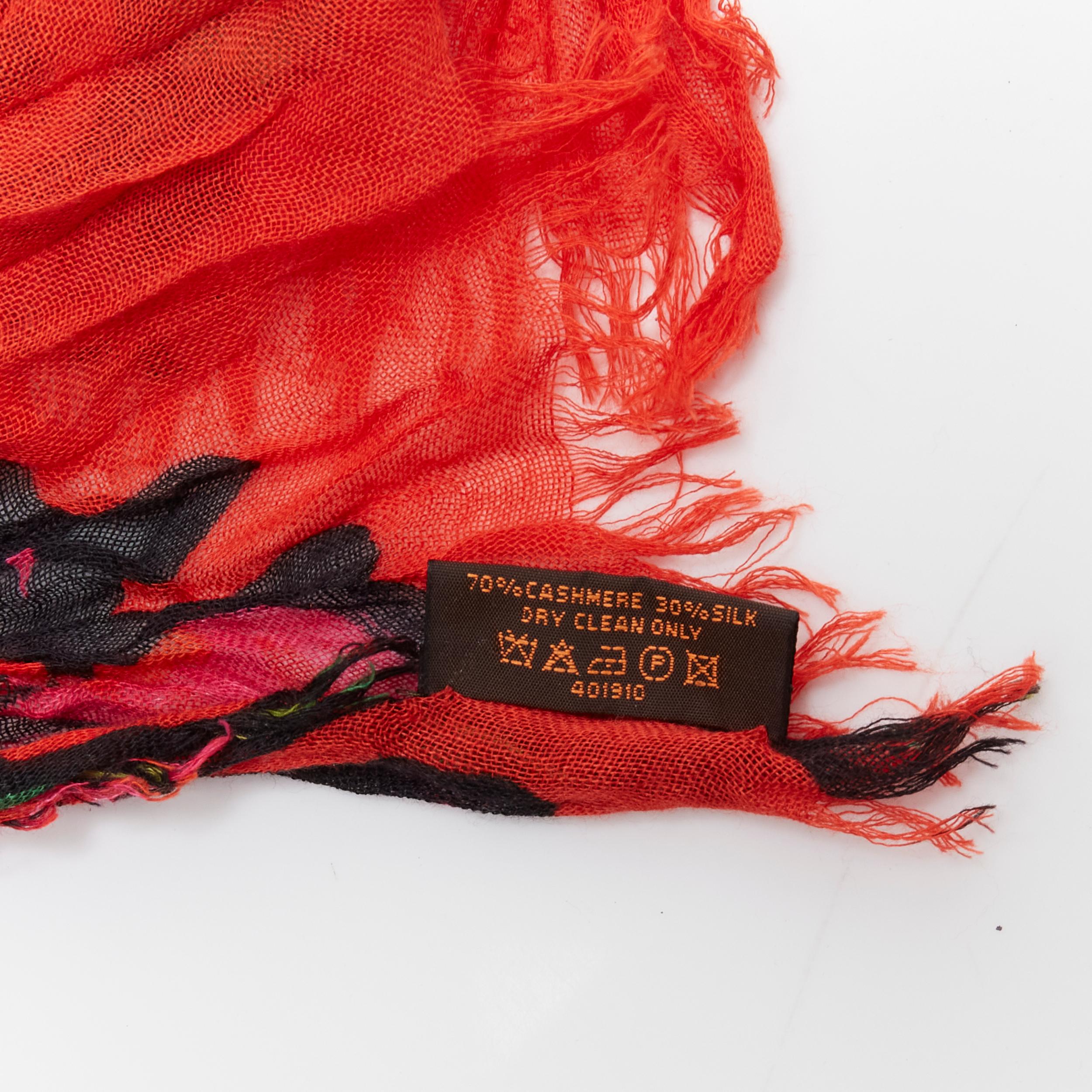 rare LOUIS VUITTON Stephen Sprouse cashmere silk red Graffiti Pop Rose scarf 1