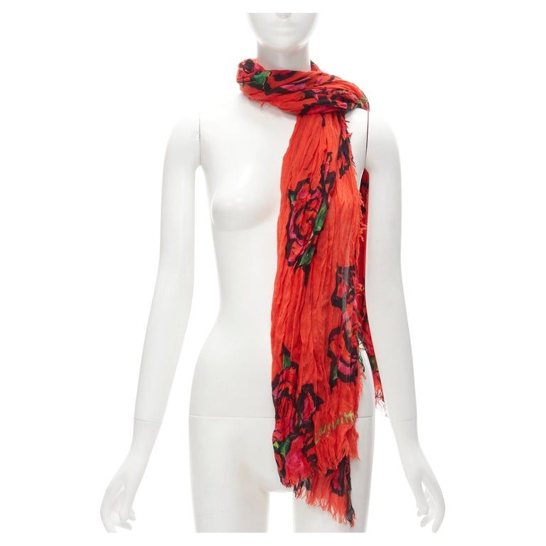 rare LOUIS VUITTON Stephen Sprouse cashmere silk red Graffiti Pop Rose scarf  at 1stDibs