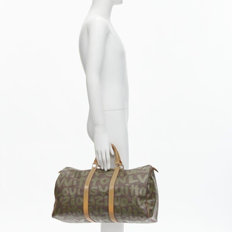 Beige rare LOUIS VUITTON Stephen Sprouse Graffiti khaki green monogram Keepall 50 bag For Sale