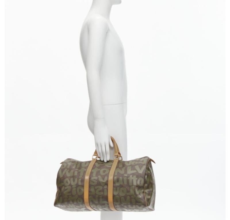 rare LOUIS VUITTON Stephen Sprouse Graffiti khaki green monogram Keepall 50 bag In Good Condition In Hong Kong, NT