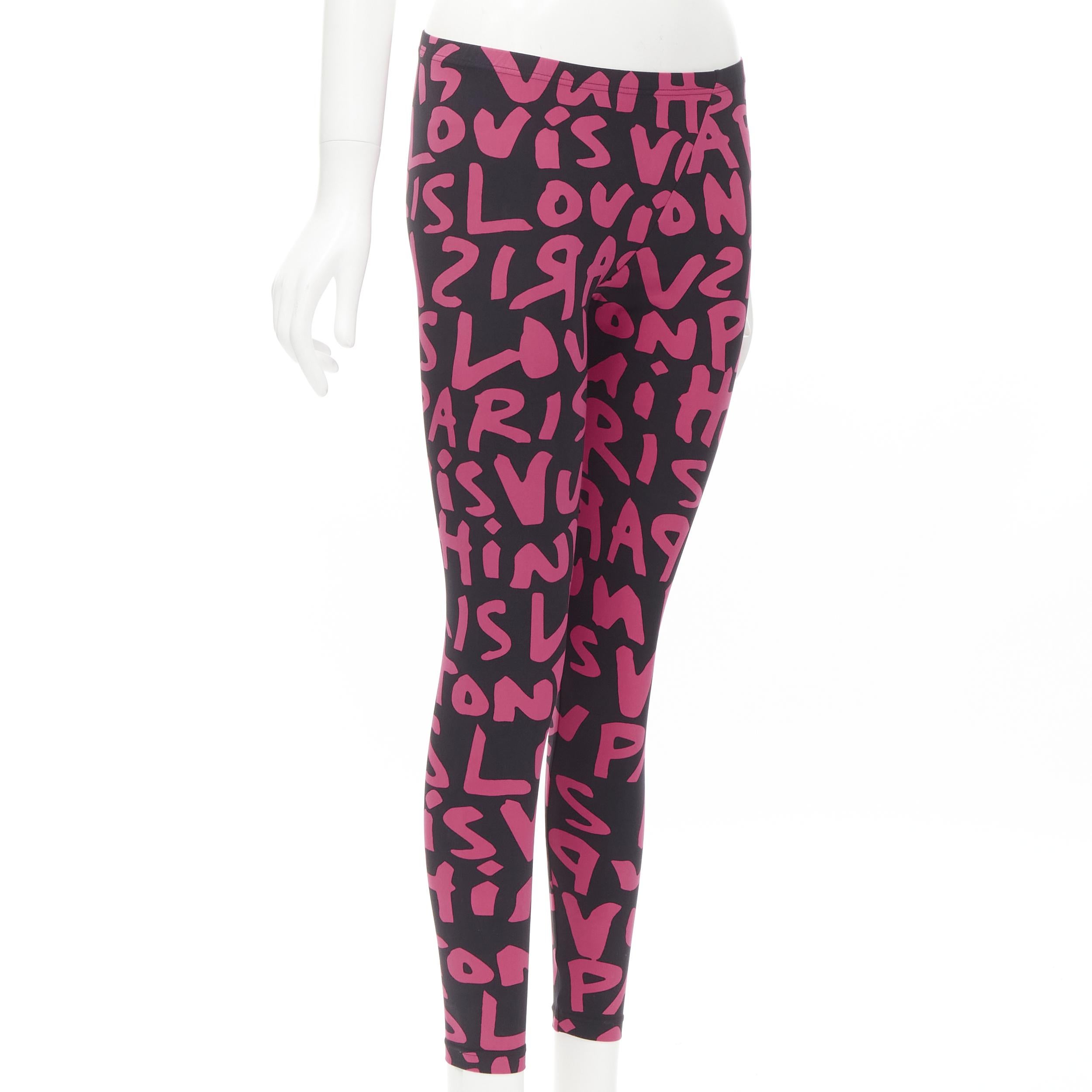 Black rare LOUIS VUITTON Stephen Sprouse Iconic Graffiti black neon pink legging XS For Sale