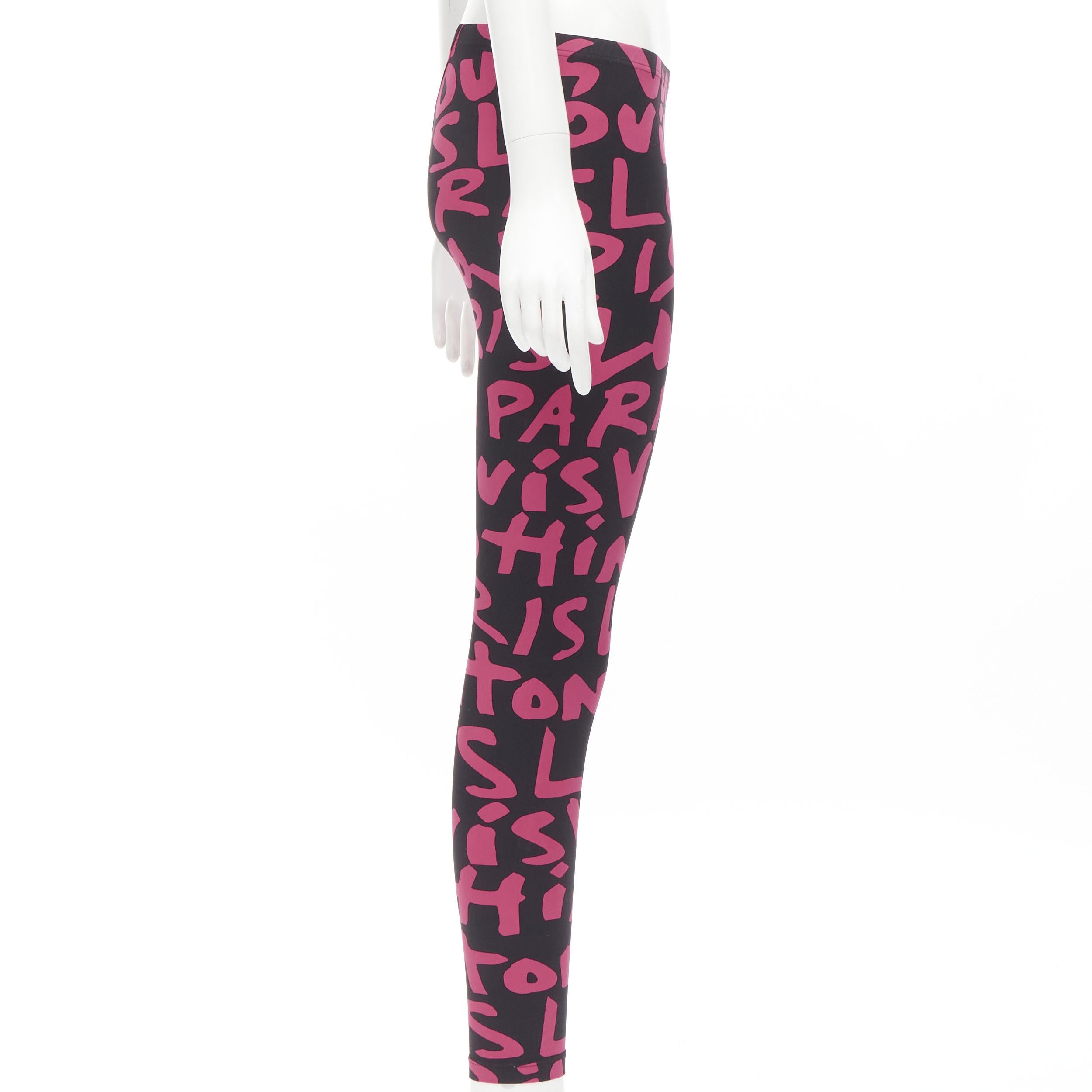 rare LOUIS VUITTON Stephen Sprouse Iconic Graffiti black neon pink legging XS In Excellent Condition For Sale In Hong Kong, NT
