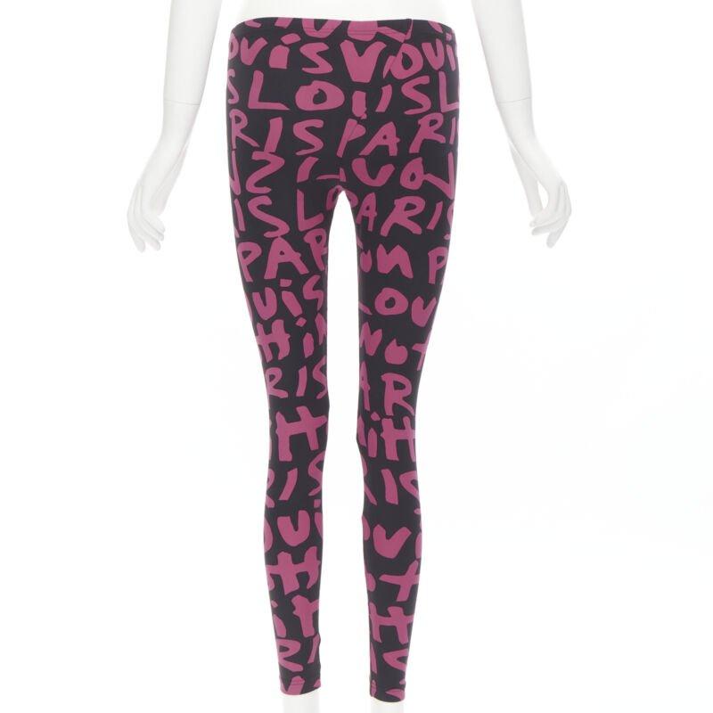 Seltene LOUIS VUITTON Stephen Sprouse Iconic Graffiti schwarze neonrosa Leggings XS Damen im Angebot