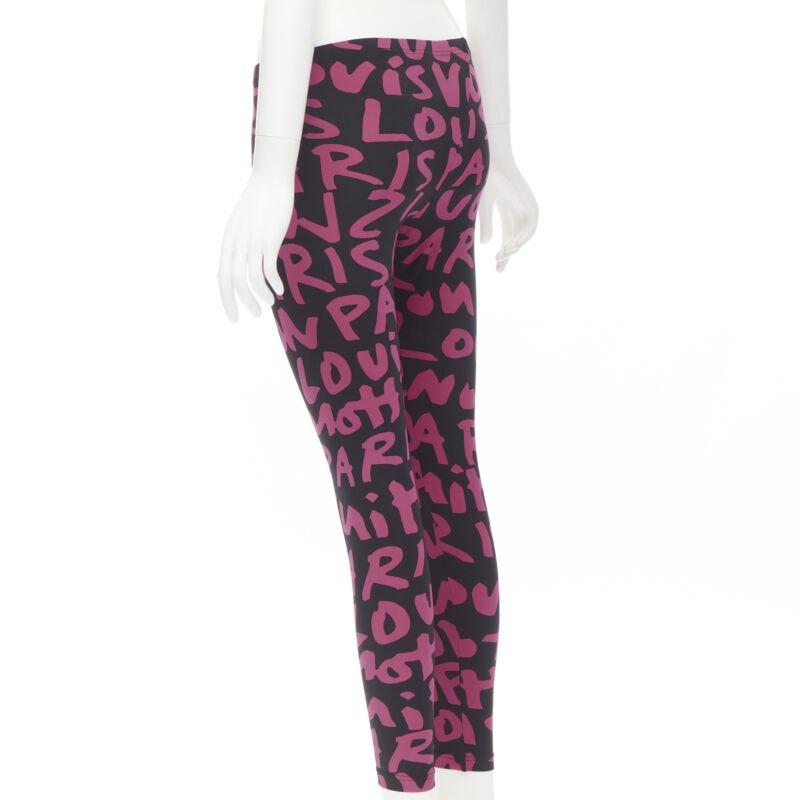 Seltene LOUIS VUITTON Stephen Sprouse Iconic Graffiti schwarze neonrosa Leggings XS im Angebot 1