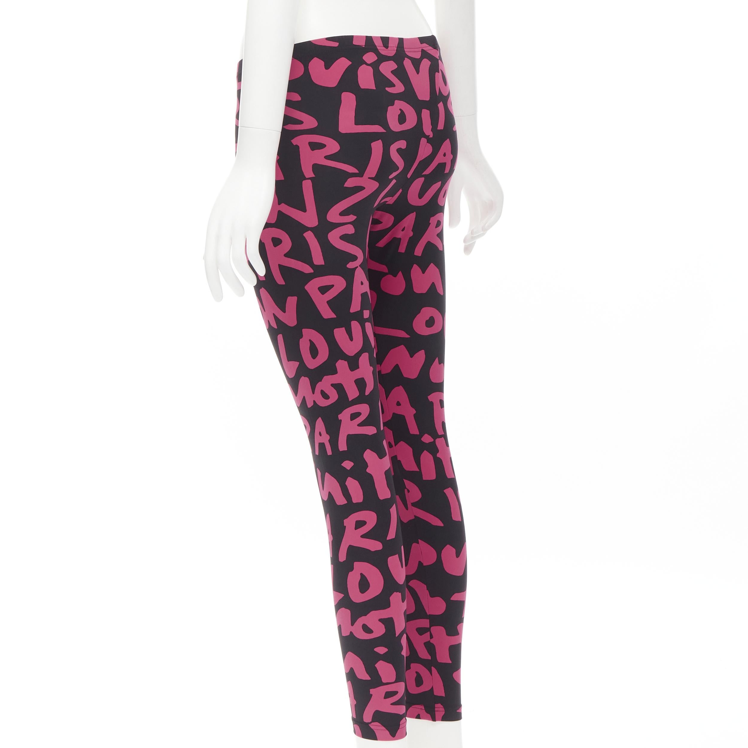 rare LOUIS VUITTON Stephen Sprouse Iconic Graffiti black neon pink legging XS For Sale 1
