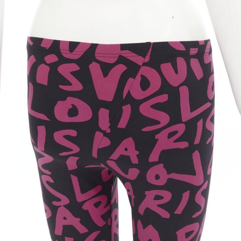 Seltene LOUIS VUITTON Stephen Sprouse Iconic Graffiti schwarze neonrosa Leggings XS im Angebot 2