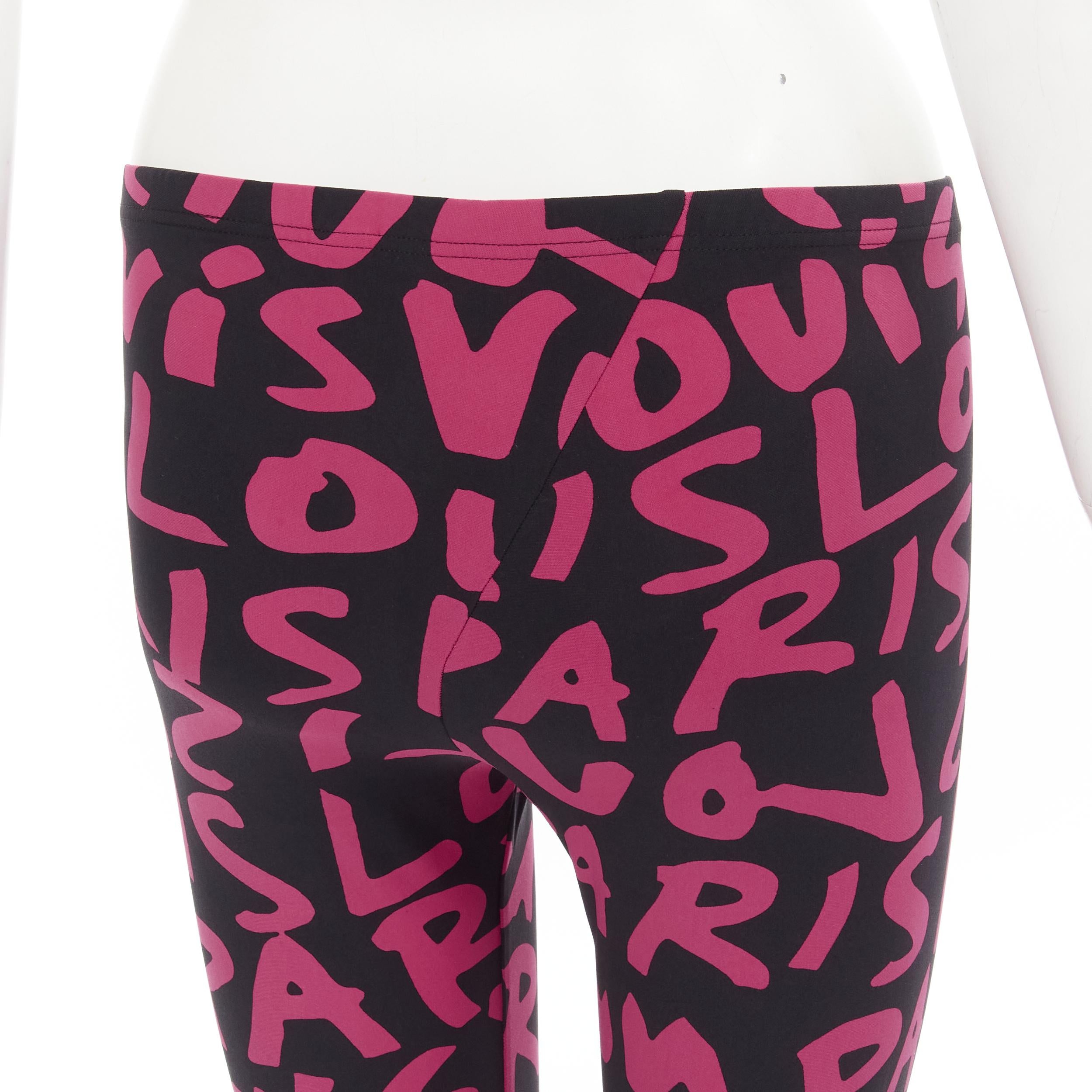 rare LOUIS VUITTON Stephen Sprouse Iconic Graffiti black neon pink legging XS For Sale 2