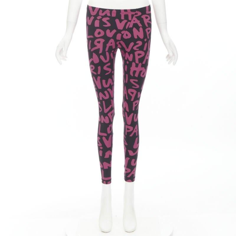 Seltene LOUIS VUITTON Stephen Sprouse Iconic Graffiti schwarze neonrosa Leggings XS im Angebot 4