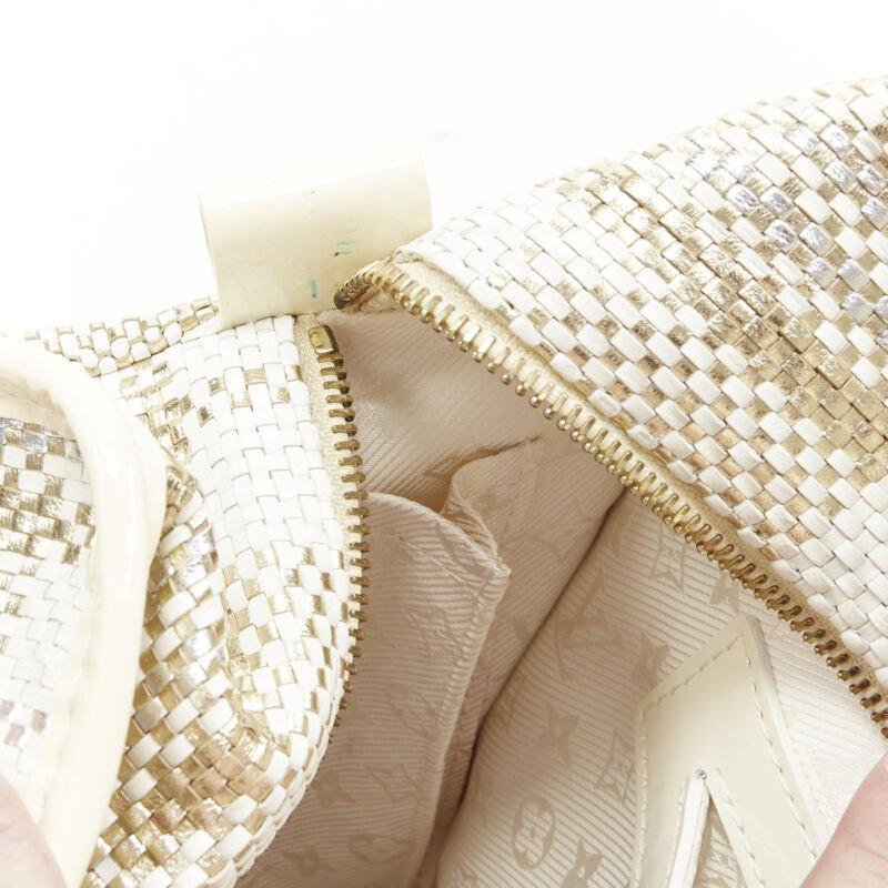 rare LOUIS VUITTON Street Shopper PM metallic gold silver woven leather tote bag For Sale 5