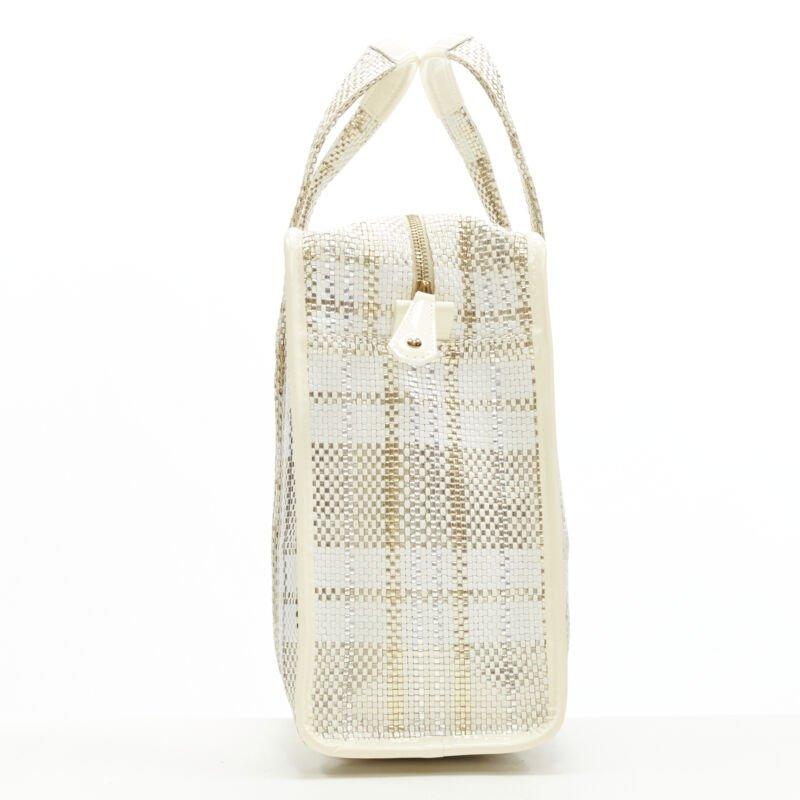 rare LOUIS VUITTON Street Shopper PM metallic gold silver woven leather tote bag In Good Condition For Sale In Hong Kong, NT