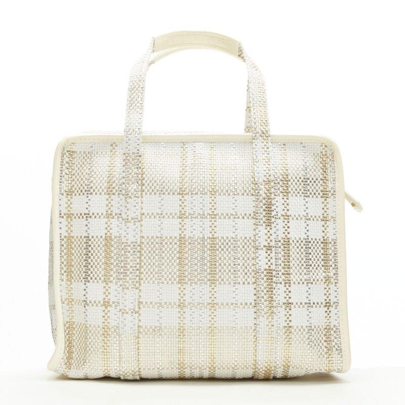 Women's rare LOUIS VUITTON Street Shopper PM metallic gold silver woven leather tote bag For Sale
