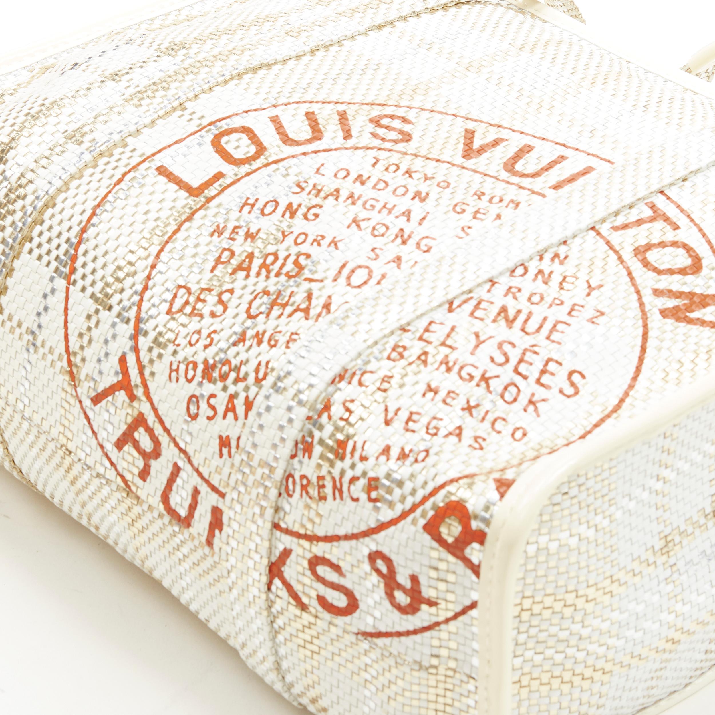 Women's rare LOUIS VUITTON Street Shopper PM metallic gold silver woven leather tote bag For Sale